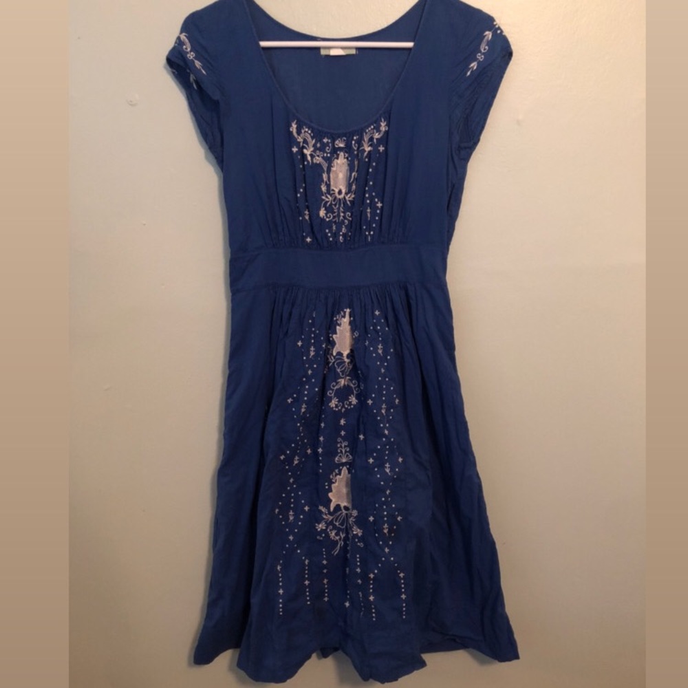 Blue Cotton Embroidered Dress